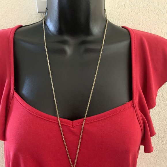 Ginger G true RED V-Neck Ruffle strap V-back sleeveless top Size Large - Picture 2 of 8